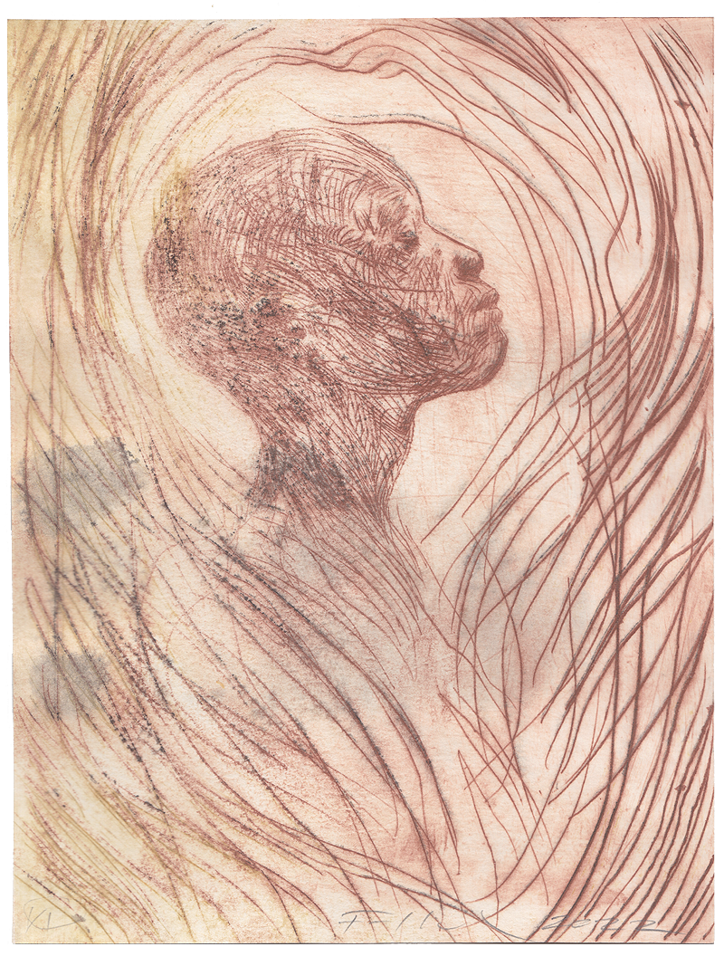 Håndkoloreret koldnålsradering / 18 x 23 cm