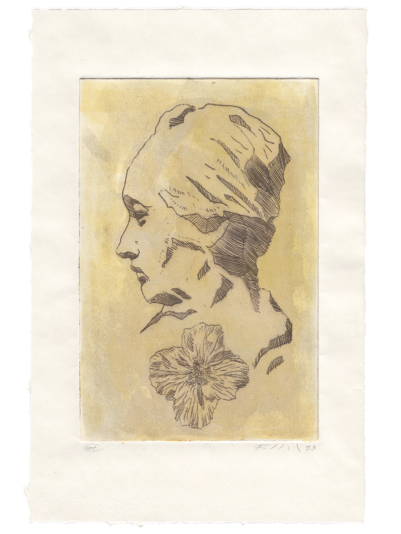 Håndkoloreret koldnålsradering / 16,5 x 25,5 cm